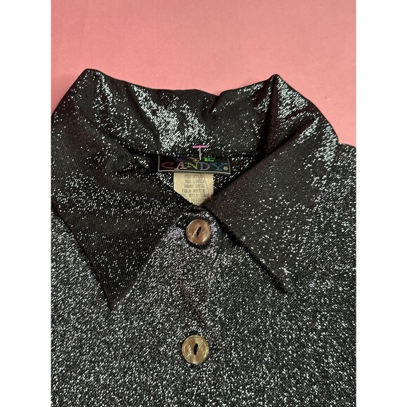 1990s-Y2K EYE CANDY Silver LUREX Glitter. Sparkle. Button Up Blouse. S-M. AS IS - Picture 3 of 8